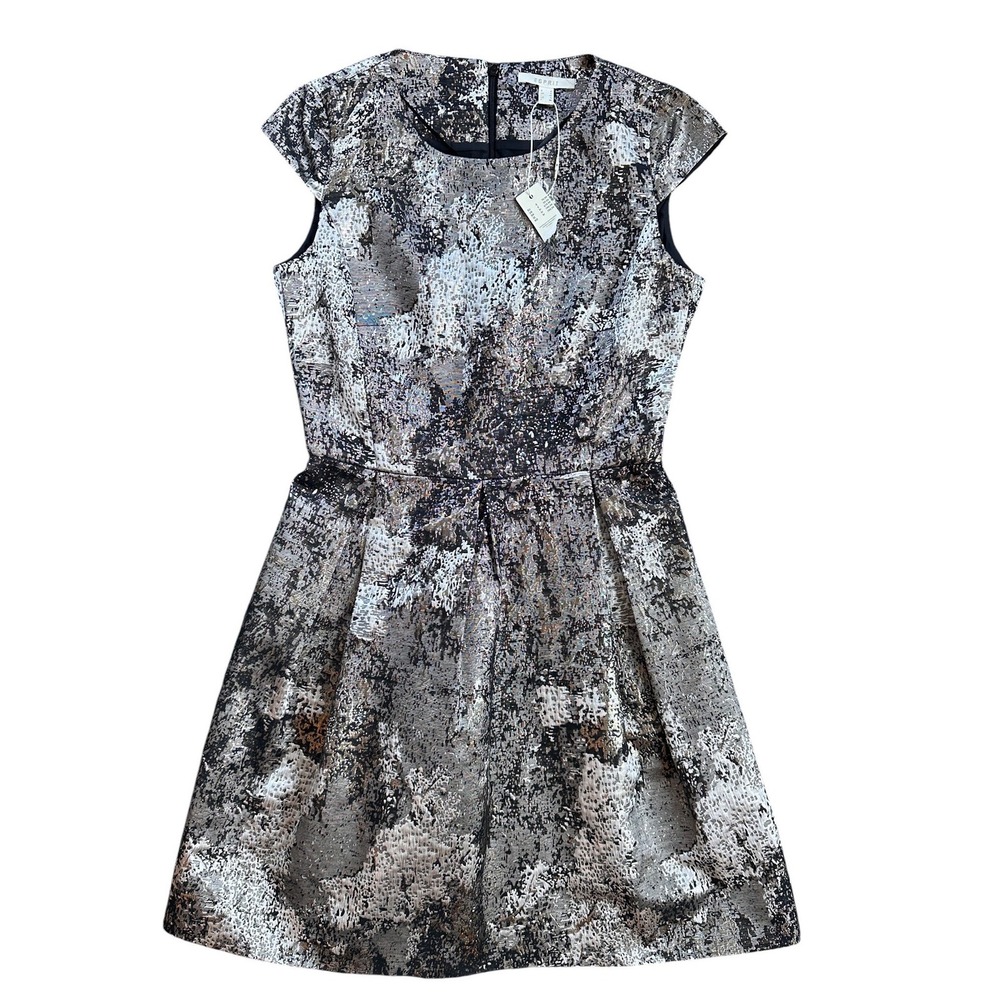 Esprit Metallic Jacquard Cocktail Dress Women Size S Silver Bronze‎ Excellent